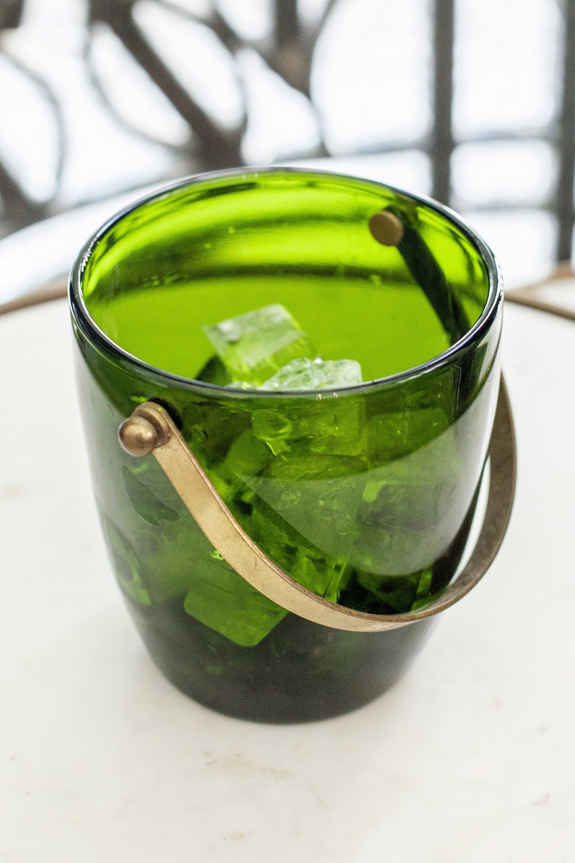 Jouer Green Glass Ice Bucket with Brass Handle
