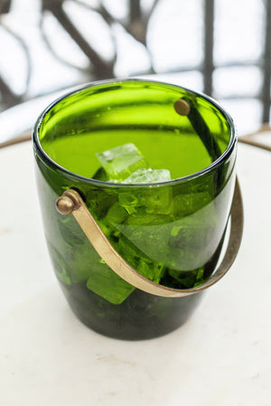 Jouer Green Glass Ice Bucket with Brass Handle