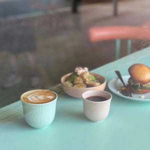 Loveramics, mauve morn set, tasting cups, coffee