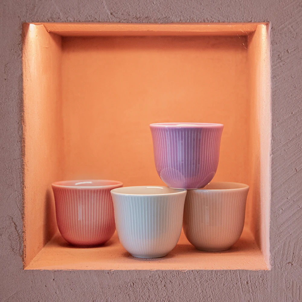 Loveramics, mauve morn set, tasting cups, coffee