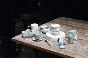 Jouer | "White Swirl" Marble Ceramics Tea Set